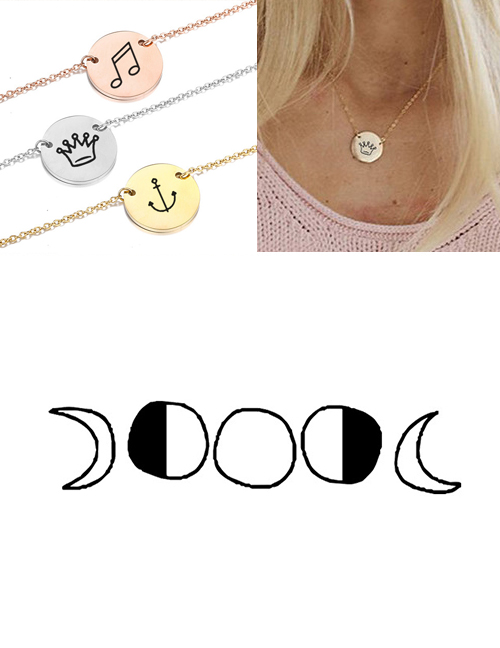 Fashion Steel Color Titanium Steel Stainless Steel Engraved Geometric Double Hole Round Necklace 15mm