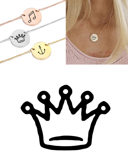 Fashion Rose Gold Titanium Steel Stainless Steel Carved Crown Double Hole Round Necklace 15mm