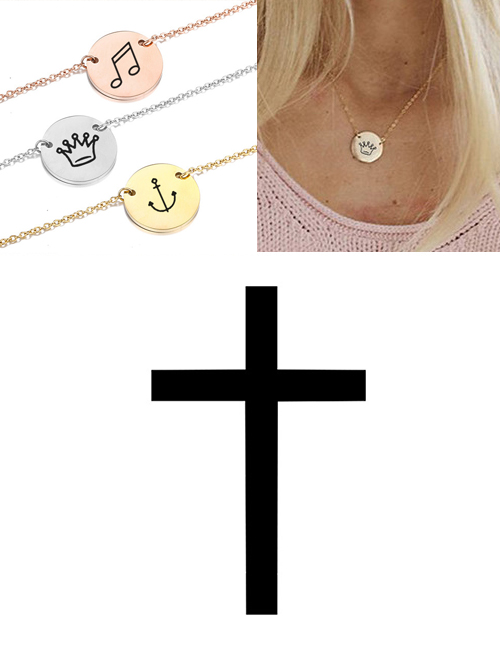 Fashion Rose Gold Titanium Steel Stainless Steel Carved Cross Double Hole Round Necklace 15mm