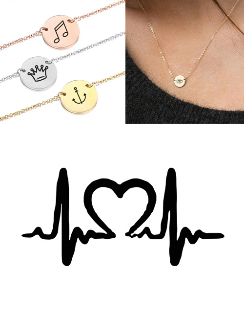Fashion Steel Color Titanium Steel Engraved Ecg Stainless Steel Double Hole Round Necklace 9mm