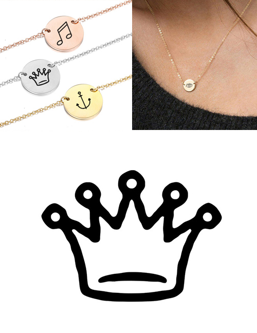 Fashion Steel Color Titanium Steel Stainless Steel Engraved Crown Double Hole Round Necklace 9 Mm