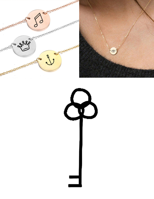 Fashion Steel Color Titanium Steel Stainless Steel Engraved Key Double Hole Round Necklace 9mm