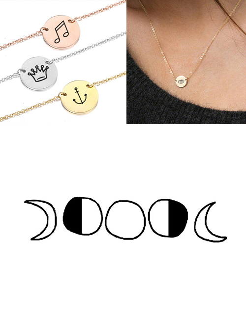 Fashion Steel Color Titanium Steel Stainless Steel Engraved Geometric Double Hole Round Necklace 9mm