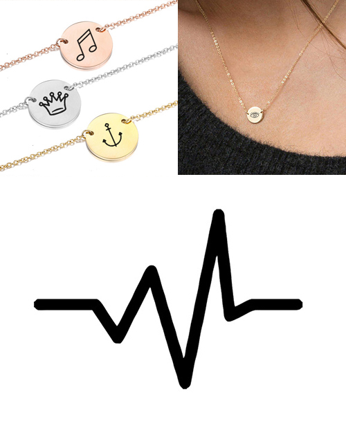 Fashion Golden Titanium Steel Stainless Steel Engraved Electrogram Double Hole Round Necklace 9mm