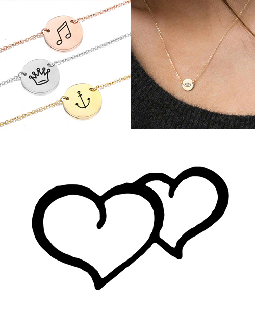 Fashion Golden Titanium Steel Stainless Steel Carved Double Love Double Hole Round Necklace 9mm