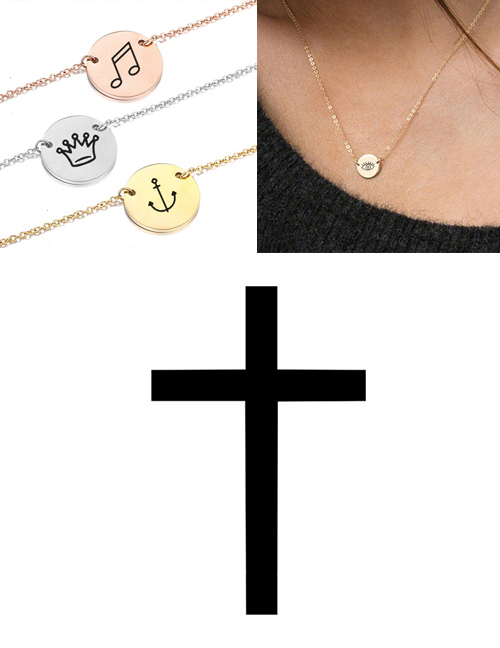 Fashion Golden Titanium Steel Stainless Steel Carved Cross Double Hole Round Necklace 9mm
