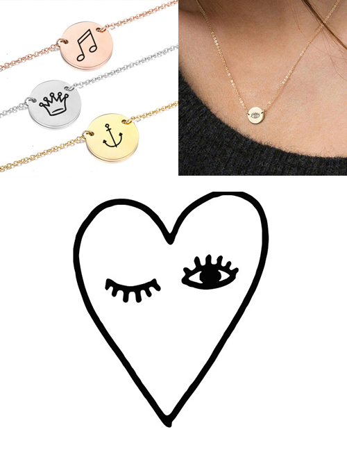 Fashion Rose Gold Titanium Steel Stainless Steel Engraved Eye Love Double Hole Round Necklace 9mm