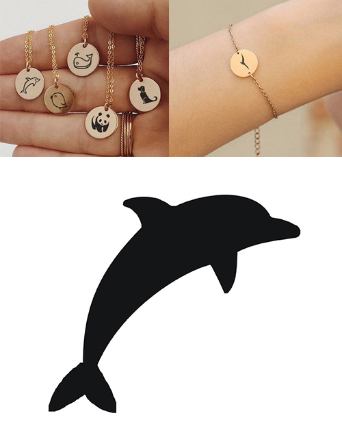 Fashion Steel Color Titanium Steel Stainless Steel Carved Dolphin Geometric Round Bracelet 13mm