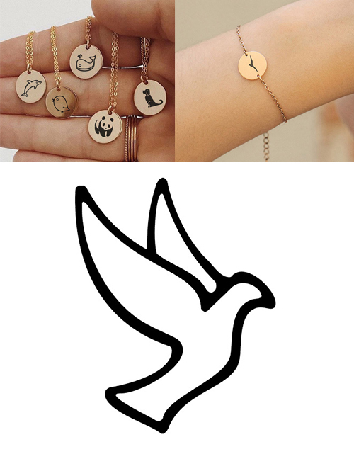 Fashion Golden Titanium Steel Stainless Steel Carved Flying Pigeon Geometric Round Bracelet 13mm