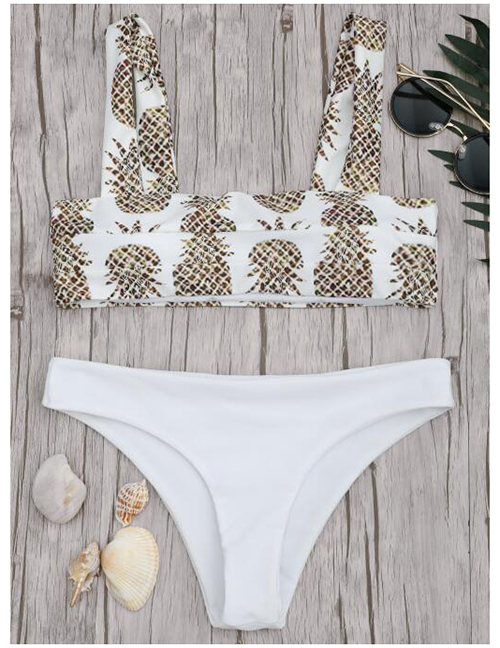Fashion Pineapple Pineapple Print Tank Top Pleated Split Swimsuit