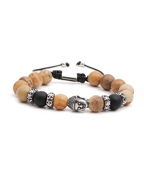 Fashion Steel Color Picture Stone Stainless Steel Woven Adjustable Buddha Head Bracelet Men