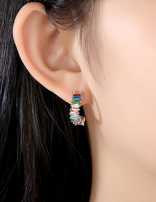 Fashion Platinum Cubic Zirconia Geometric Color Stud Earrings