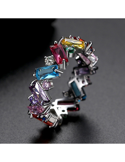 Fashion Color 6 # Rhodium-plated Diamonds Irregular Contrast Ring