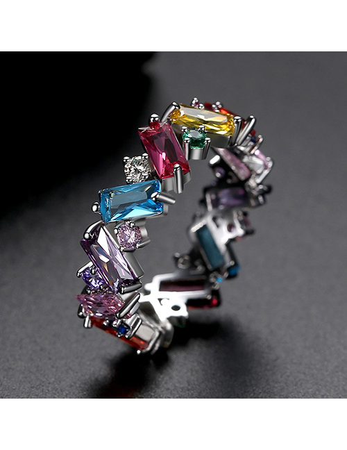 Fashion Color 9 # Rhodium-plated Diamonds Irregular Contrast Ring