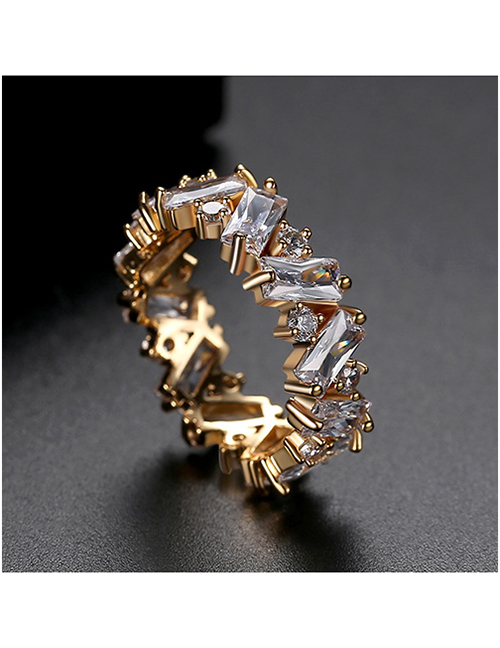 Fashion White Zirconium 9 # 18k Gold Plated Irregular Ring With Diamonds