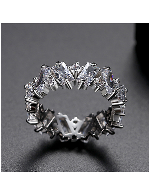 Fashion White Zirconium 6 # Rhodium-plated Diamond Ring