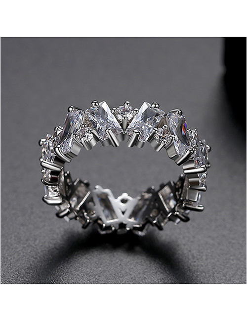 Fashion White Zirconium 9 # Rhodium-plated Diamond Ring