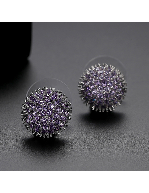 Fashion Purple Diamond-plated White Gold Geometric Stud Earrings