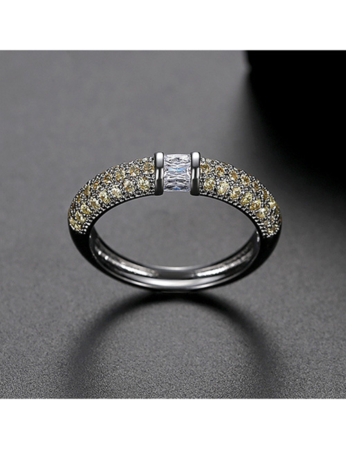 Fashion Yellow 6 Yards Copper-set Zircon Contrast Alloy Ring