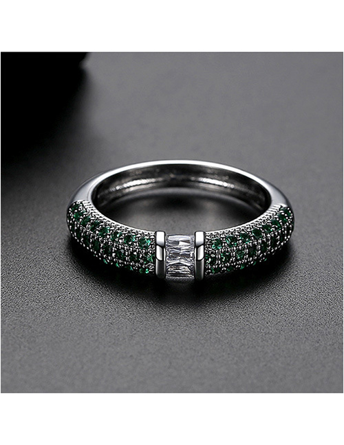 Fashion 9 Yards In Green Copper-set Zircon Contrast Alloy Ring