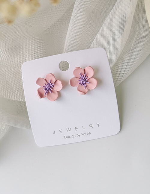Fashion Pink purple Three-dimensional flower alloy earrings