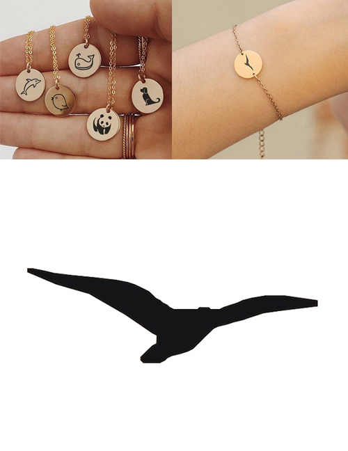 Fashion Rose Gold Titanium Steel Stainless Steel Carved Seagull Geometric Round Bracelet 13mm