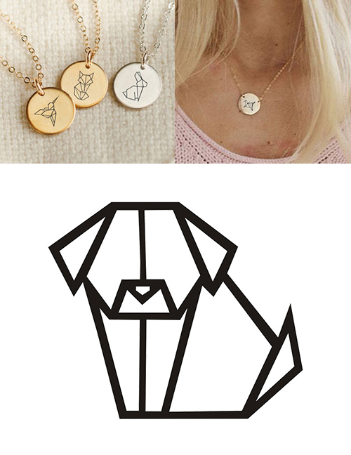 Fashion Golden Stainless Steel Engraved Pet Dog Geometric Round Necklace 15mm