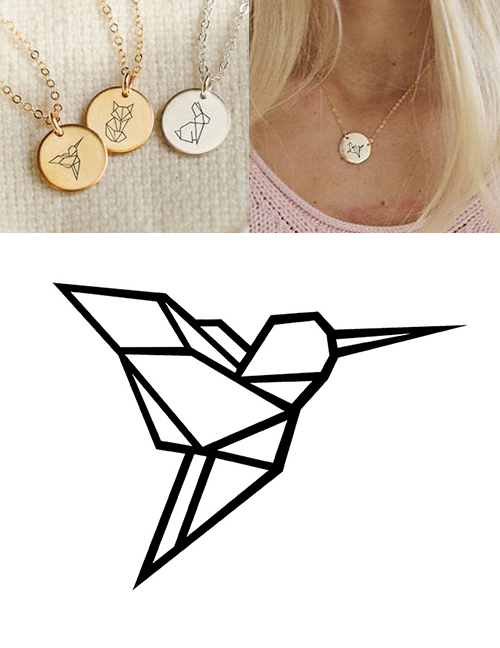 Fashion Rose Gold Woodpecker Geometric Round Necklace 15mm
