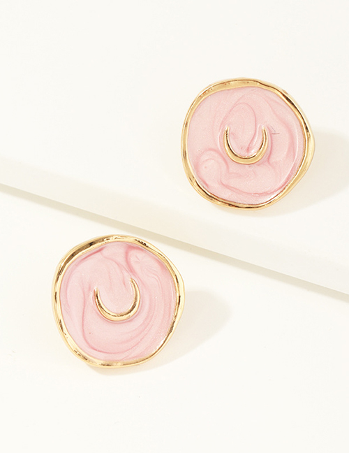 Fashion Pink Alloy Dripping Moon Geometric Stud Earrings