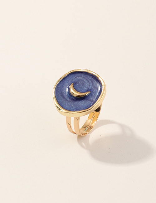 Fashion Royal blue Alloy Dripping Moon Geometric Round Ring