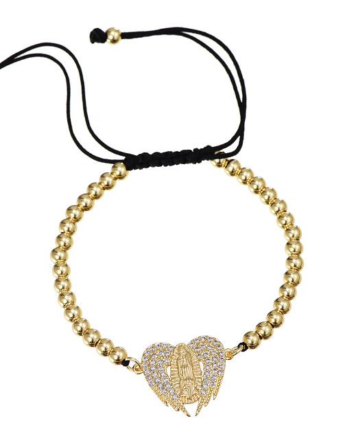 Fashion Golden Brass Zircon Wing Beaded Bracelet