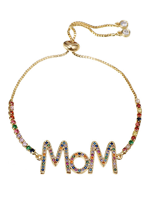 Fashion Golden Brass Zircon Letter MoM Bracelet