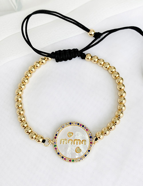 Fashion Golden Cubic Zircon Shell Letter Mama Round Beaded Bracelet