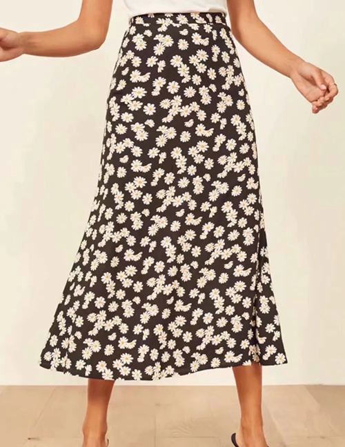 Fashion Black Daisies Little Daisy Print A Skirt