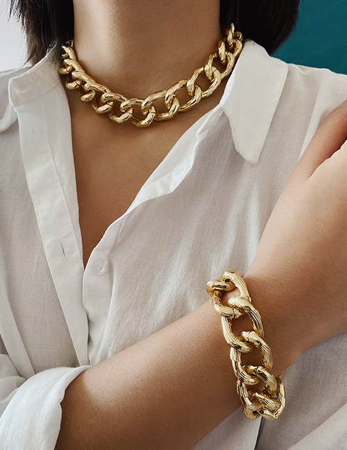 Fashion Golden Alloy Hollow Chain Alloy Bracelet Necklace Set
