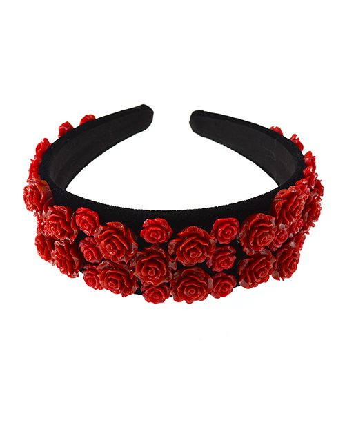 Fashion Red Flower Resin Fabric Wide Edge Hair Band