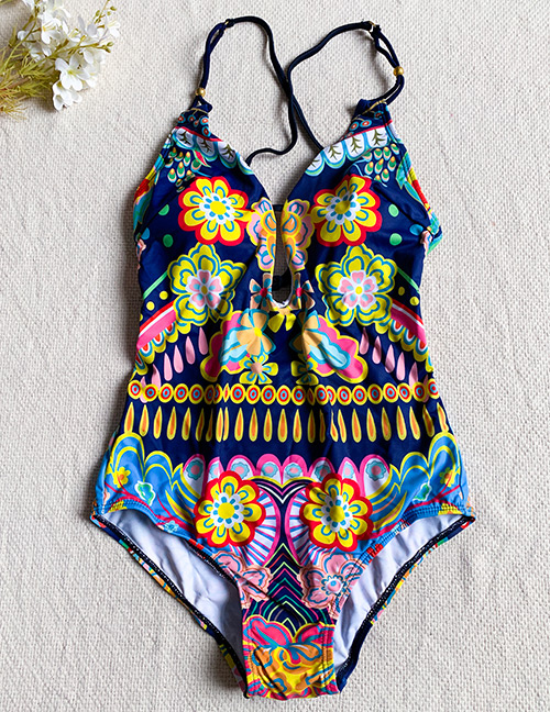 Fashion Color Geometric Print Sling Swimsuit