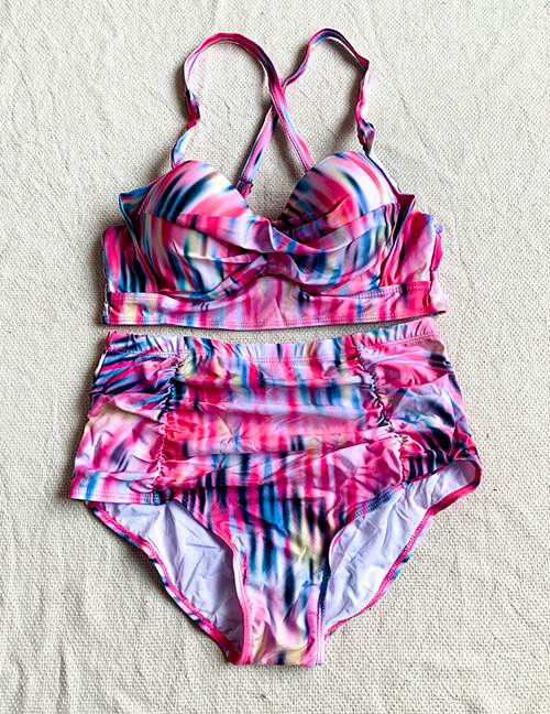Fashion Pink Gradient Strap Split Swimsuit