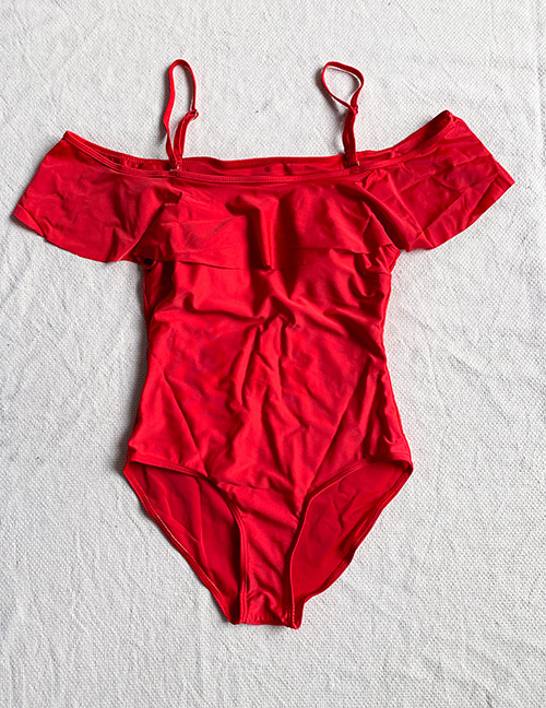 Fashion Red Swim Tie Sleeve Solid Color One Piece Swimsuit
