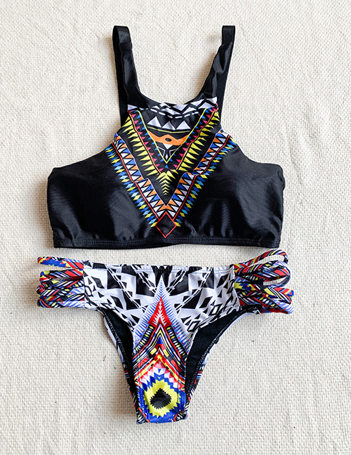Fashion Color Printed Split Swimsuit