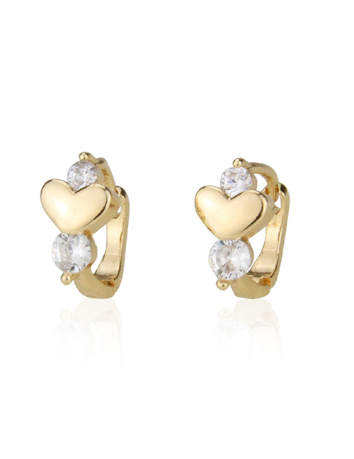 Fashion Gold-plated White Zirconium Studded Heart Stud Earrings With Diamonds