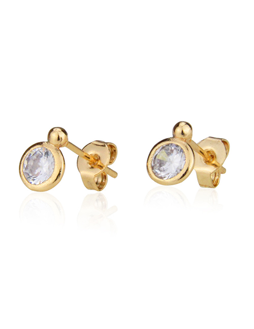 Fashion Gold-plated White Zirconium Small Round Stud Earrings With Zirconium