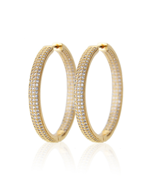 Fashion Gold-plated White Zirconium Cu-plated Three-row Round Earrings With Zirconium On Both Sides