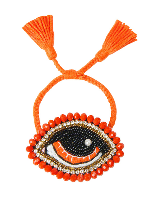 Fashion Orange Imported Rice Beads Woven Eye Crystal Tassel Bracelet