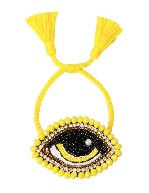 Fashion Yellow Imported Rice Beads Woven Eye Crystal Tassel Bracelet