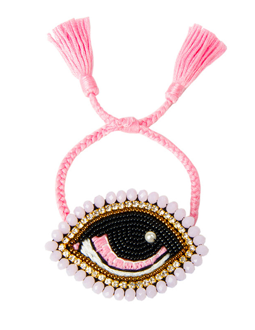 Fashion Pink Imported Rice Beads Woven Eye Crystal Tassel Bracelet