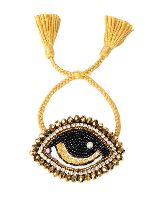 Fashion Khaki Imported Rice Beads Woven Eye Crystal Tassel Bracelet