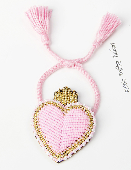 Fashion Pink Love Hit Color Rice Beads Hand-woven Tassel Bracelet