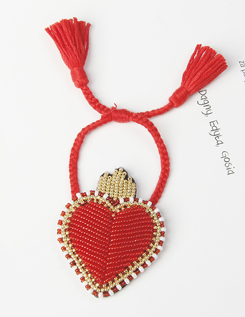 Fashion Red Love Hit Color Rice Beads Hand-woven Tassel Bracelet