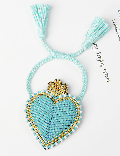 Fashion Light Blue Love Hit Color Rice Beads Hand-woven Tassel Bracelet